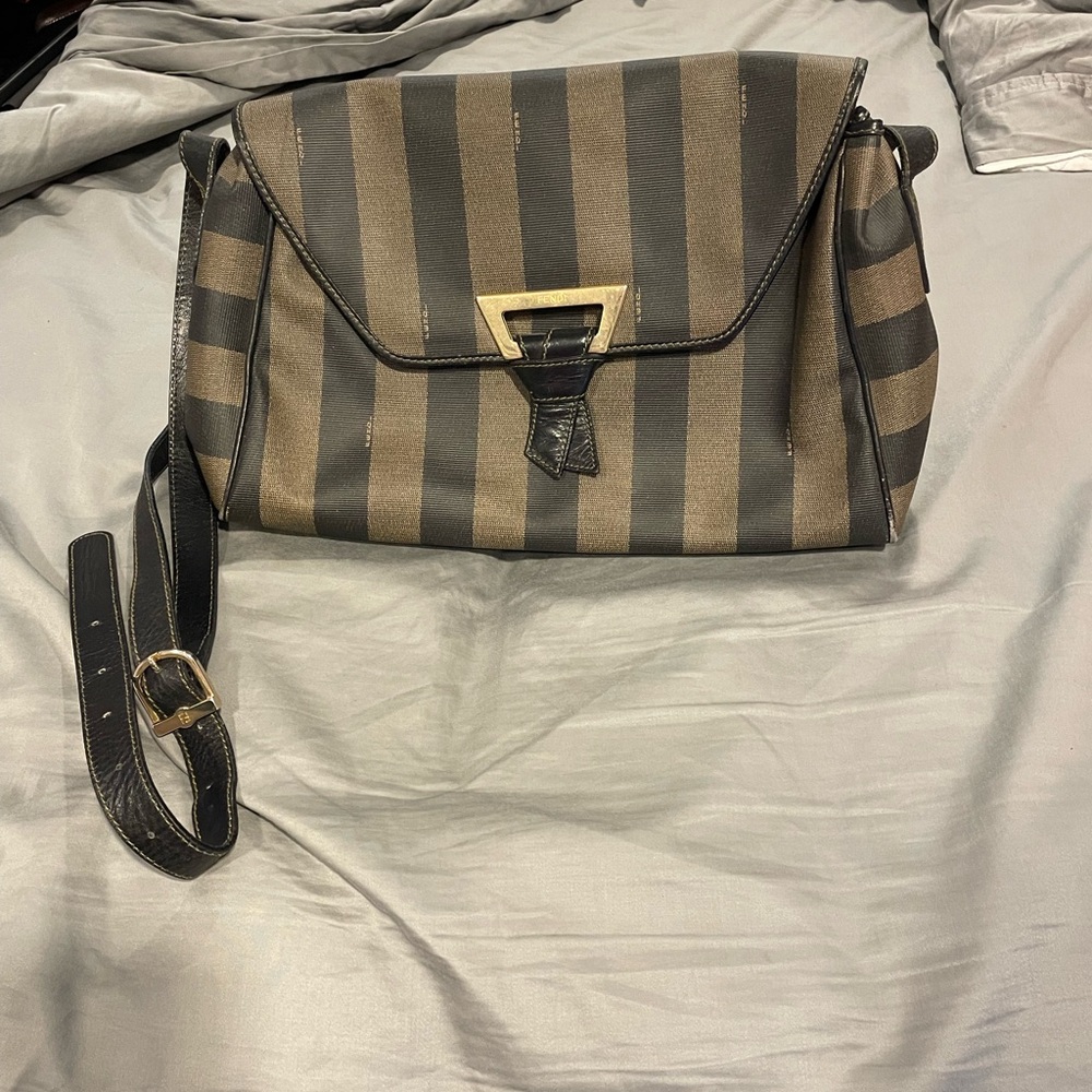 Black and Brown Crossbody Bag with Flap Closure